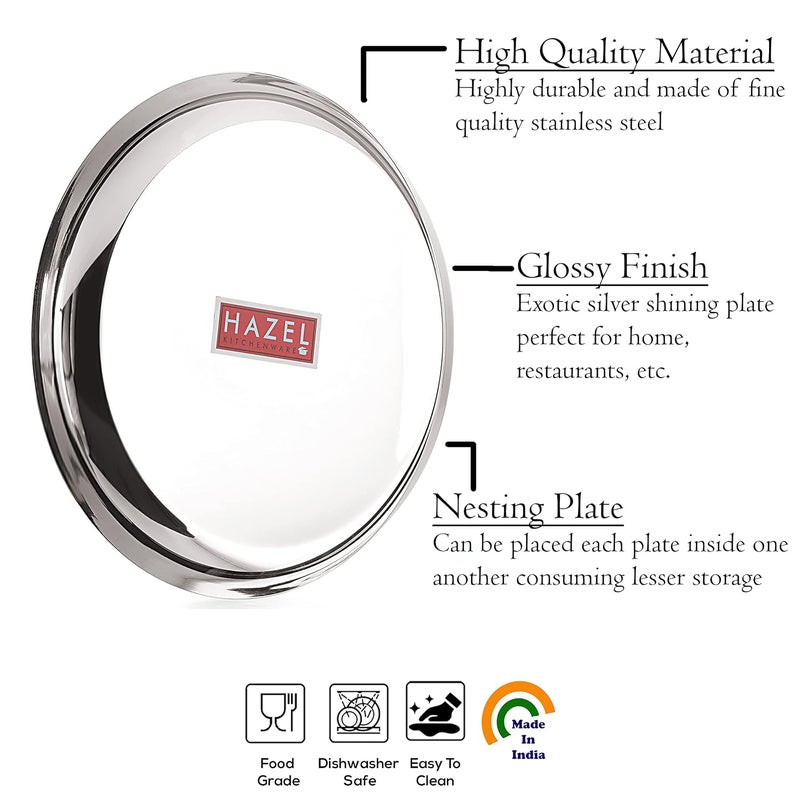 HAZEL Steel Plates for Lunch | 26.8 cm Plates Set Steel for Dinner | Steel Dinner Plates, Set of 6 - Image 3