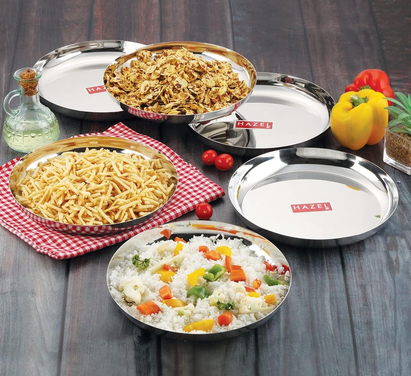 HAZEL Steel Plates for Lunch | 26.8 cm Plates Set Steel for Dinner | Steel Dinner Plates, Set of 6 - Image 2