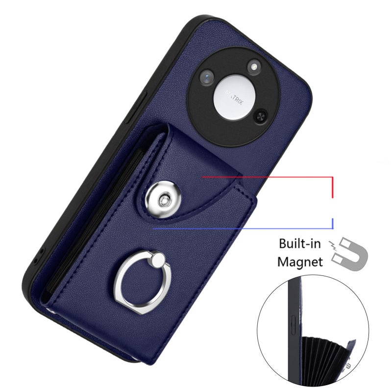 erorex For Honor X60 / X9c Smart Organ Card Bag Ring Holder PU Phone Case(Blue) - Image 5