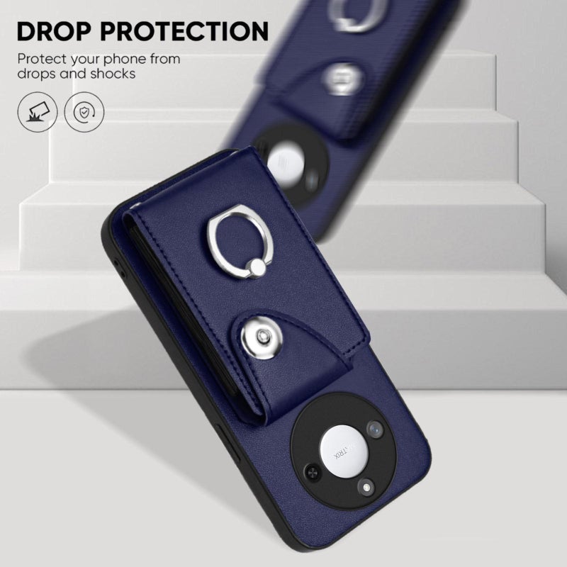 erorex For Honor X60 / X9c Smart Organ Card Bag Ring Holder PU Phone Case(Blue) - Image 4