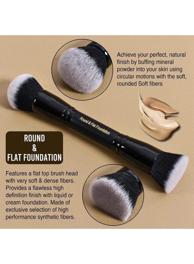 LORYP Black Makeup Brushes 2Pcs Duo End Foundation Powder Brush Set Blush & Highlighter Brush And Round & Flat Foundation Brush - Image 4