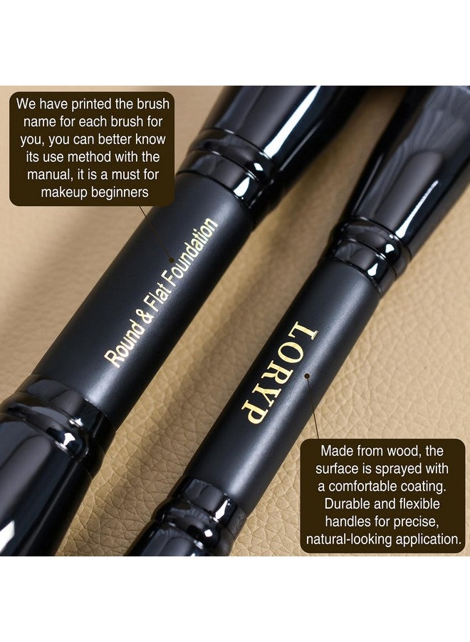 LORYP Black Makeup Brushes 2Pcs Duo End Foundation Powder Brush Set Blush & Highlighter Brush And Round & Flat Foundation Brush - Image 2