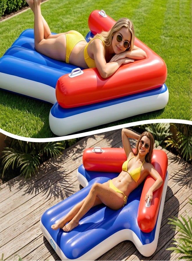 Funscape Inflatable Pool Floats for Adult, Floating Pool Lounger Tanning Bed, Cool Sun Bathing Tan Blow up Raft Floatie W/Handle, Summer Swimming Water Mat, Party Gifts for Beach Backyard Lake - Blue - Image 3