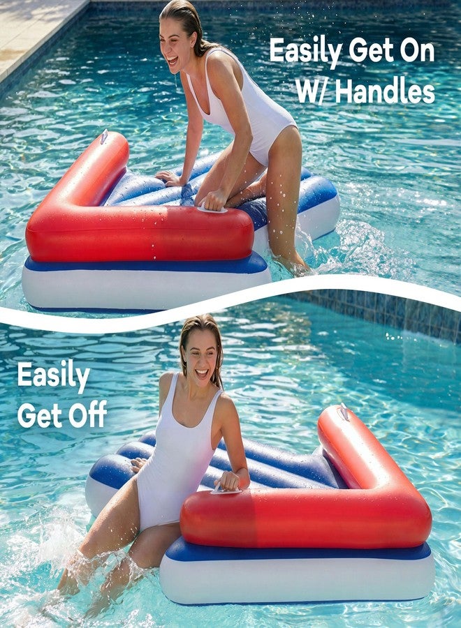 Funscape Inflatable Pool Floats for Adult, Floating Pool Lounger Tanning Bed, Cool Sun Bathing Tan Blow up Raft Floatie W/Handle, Summer Swimming Water Mat, Party Gifts for Beach Backyard Lake - Blue - Image 5