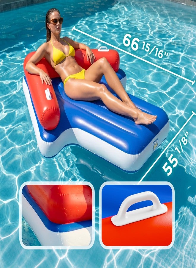 Funscape Inflatable Pool Floats for Adult, Floating Pool Lounger Tanning Bed, Cool Sun Bathing Tan Blow up Raft Floatie W/Handle, Summer Swimming Water Mat, Party Gifts for Beach Backyard Lake - Blue - Image 4