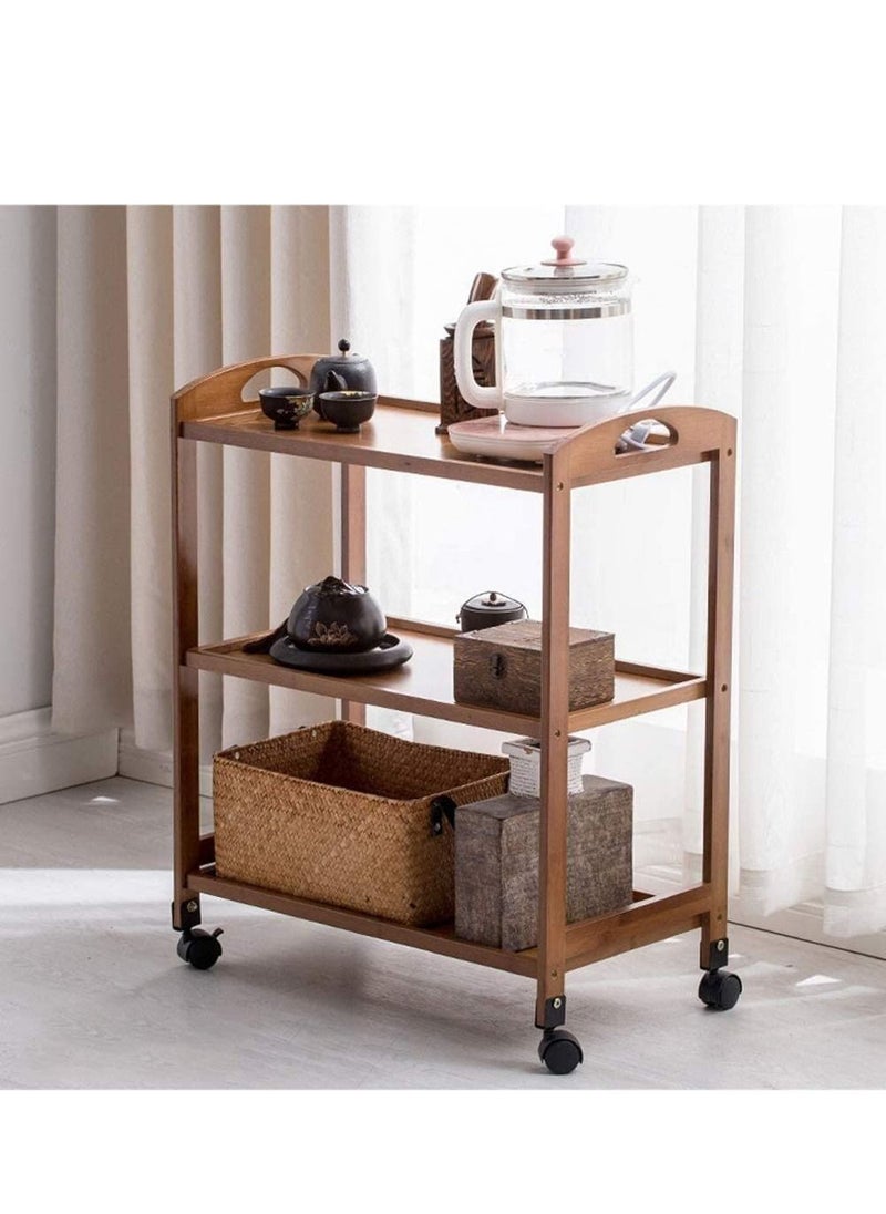 Generic - FFD Food Serving Trolly Wooden Kitchen Cart Brown 60x78x33cm - Image 1