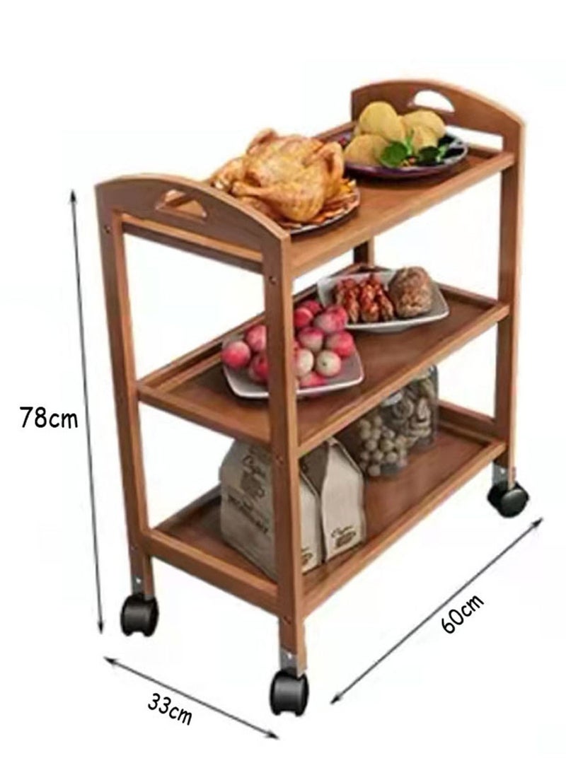 Generic - FFD Food Serving Trolly Wooden Kitchen Cart Brown 60x78x33cm - Image 1