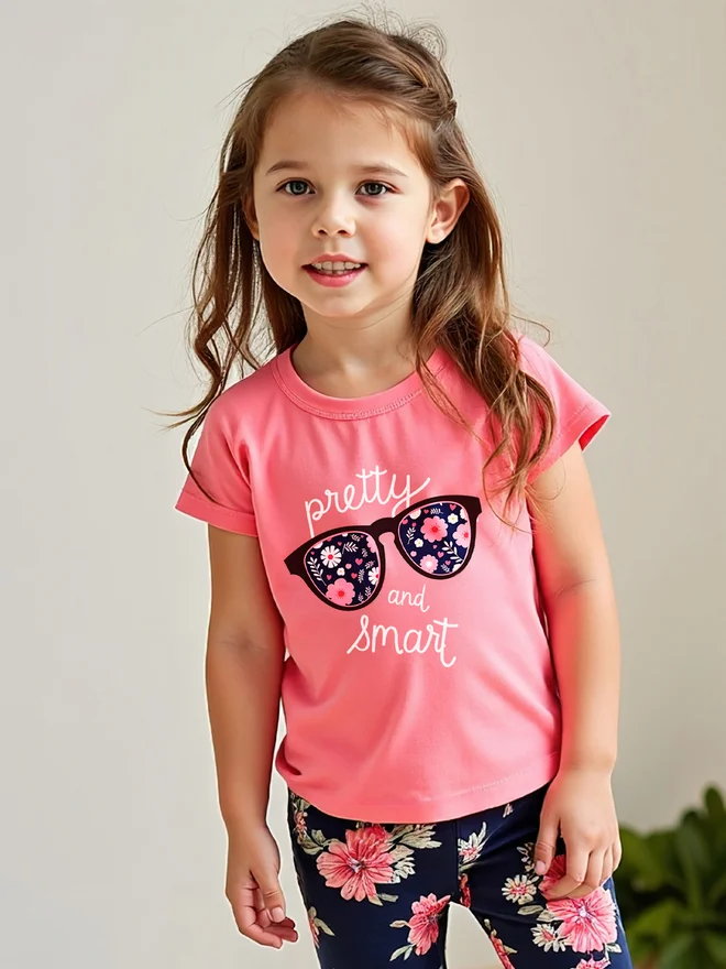 Take Two Take Two Kids Pink Short Sleeve Floral Printed Leggings Set Pack of 2