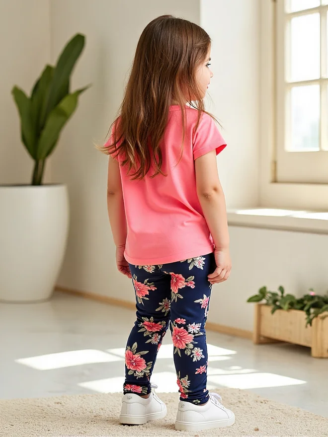 Take Two Take Two Kids Pink Short Sleeve Floral Printed Leggings Set Pack of 2