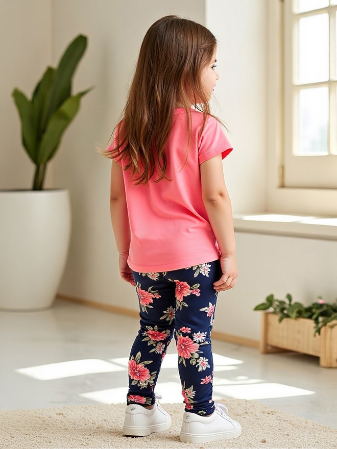 تايك تو طقم ليجنز أطفال وردي بأكمام قصيرة وطبعات زهور - عبوة من 2 - Image 3