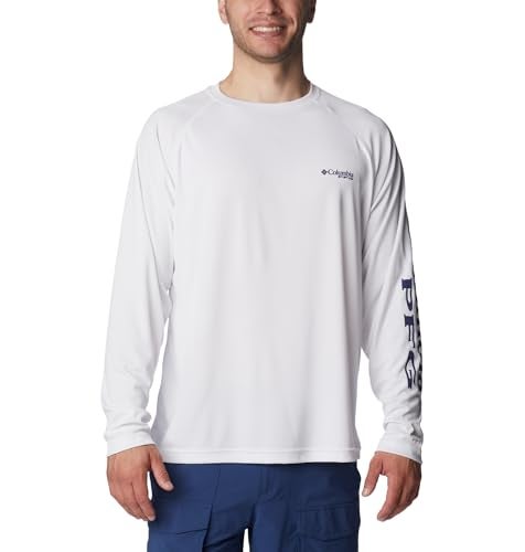 Columbia Men's Terminal Tackle Long Sleeve Fishing Shirt, White/Nightshade Logo, Medium - Image 4