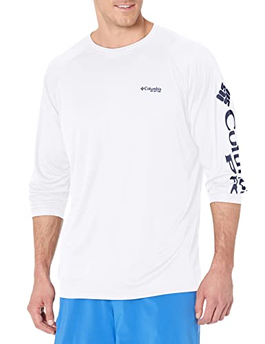 Columbia Men's Terminal Tackle Long Sleeve Fishing Shirt, White/Nightshade Logo, Medium - Image 1