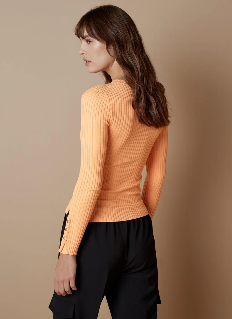 Matalan Et Vous Orange Ribbed Knit Long Sleeve Top