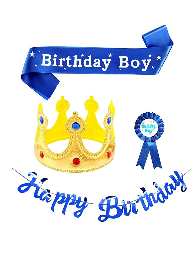 general 4Pcs Birthday King Crown, Birthday Boy Sash and Button Pins Happy Birthday Banner Birthday Boy Party Accessory Set for Boys Birthday Dress-Up Birthday Party Decoration - Image 1