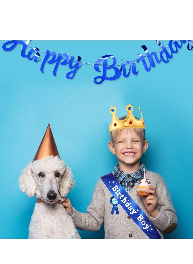 general 4Pcs Birthday King Crown, Birthday Boy Sash and Button Pins Happy Birthday Banner Birthday Boy Party Accessory Set for Boys Birthday Dress-Up Birthday Party Decoration - Image 5