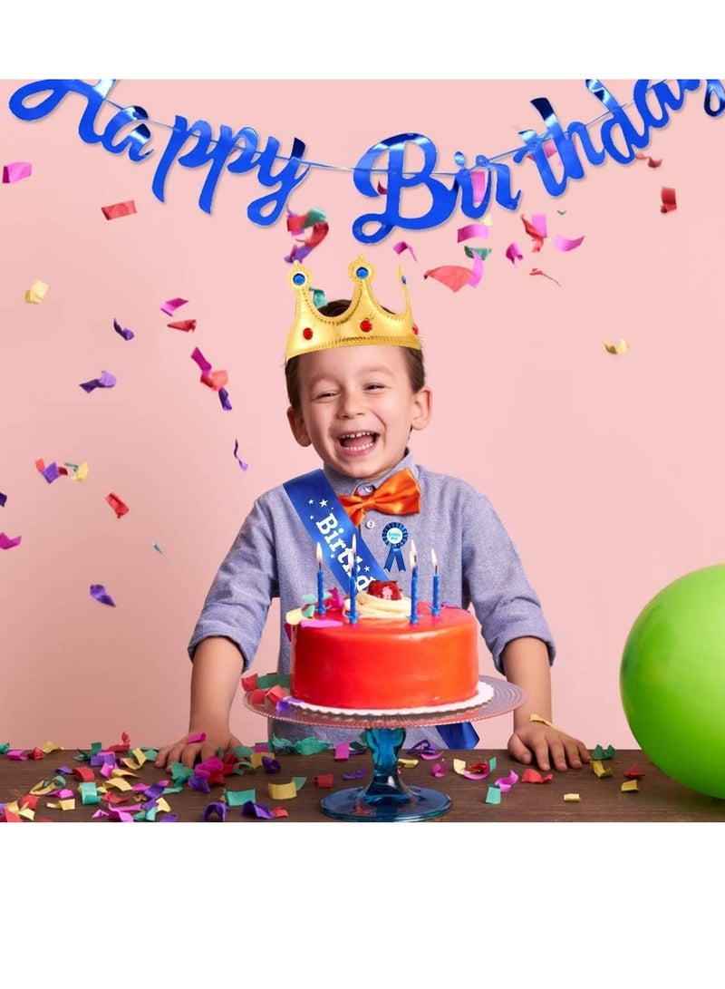 general 4Pcs Birthday King Crown, Birthday Boy Sash and Button Pins Happy Birthday Banner Birthday Boy Party Accessory Set for Boys Birthday Dress-Up Birthday Party Decoration - Image 4