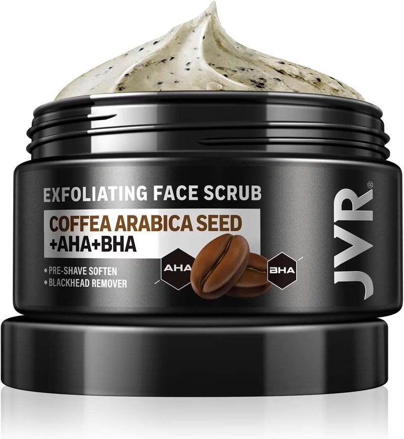 Face Scrub for Men JVR Coffee Facial Scrub for Deep Exfoliating Cleansing Removing Blackheads Ingrown Hair Preshave Soften Improve Dark Spot Acne Facial Exfoliator for All Skin Types 120ml