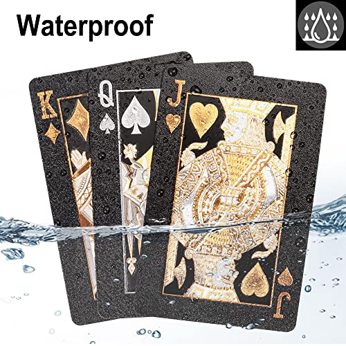 LotFancy Plastic Playing Cards, 2 Decks of Cards with Plastic Cases, Waterproof, Black Poker Cards for Magic Tricks Pool Beach Card Games, Cool Gadgets Gift for Men Adults - Image 2