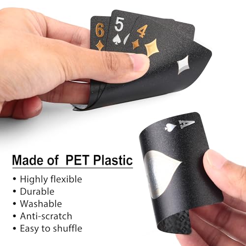 LotFancy Plastic Playing Cards, 2 Decks of Cards with Plastic Cases, Waterproof, Black Poker Cards for Magic Tricks Pool Beach Card Games, Cool Gadgets Gift for Men Adults - Image 3
