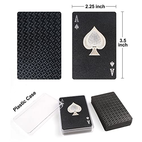 LotFancy Plastic Playing Cards, 2 Decks of Cards with Plastic Cases, Waterproof, Black Poker Cards for Magic Tricks Pool Beach Card Games, Cool Gadgets Gift for Men Adults - Image 5