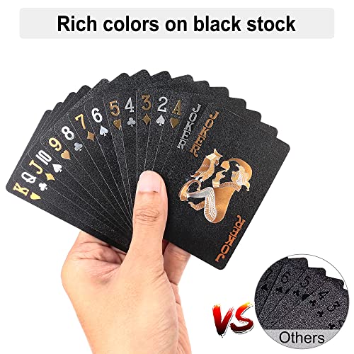 LotFancy Plastic Playing Cards, 2 Decks of Cards with Plastic Cases, Waterproof, Black Poker Cards for Magic Tricks Pool Beach Card Games, Cool Gadgets Gift for Men Adults - Image 4