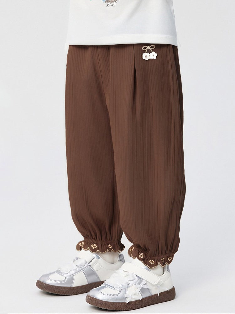 Balabala Girls' Textured Pants With Lace Hem - Image 2