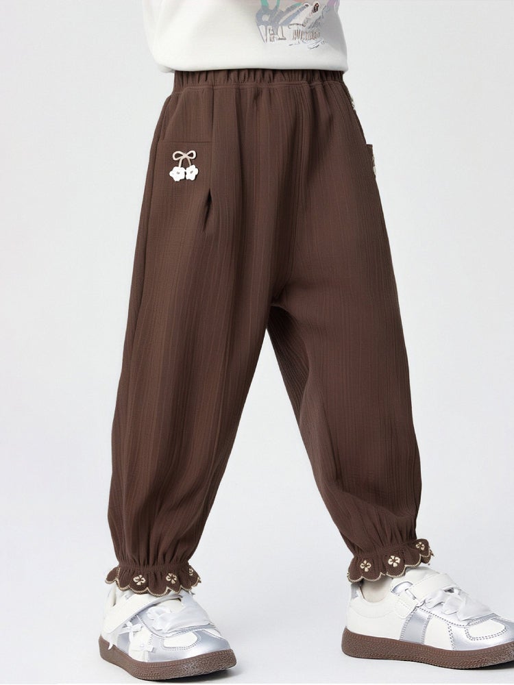 Balabala Girls' Textured Pants With Lace Hem - Image 1