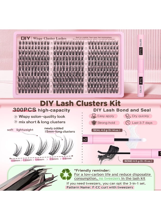 300PCS Natural Lash Clusters Kit ,Short Wispy Eyelash Clusters 10-16MM,CC-Curly Daily Exquisite Eyelashes Clusters，with Bond and Seal and Tweezers - Image 5