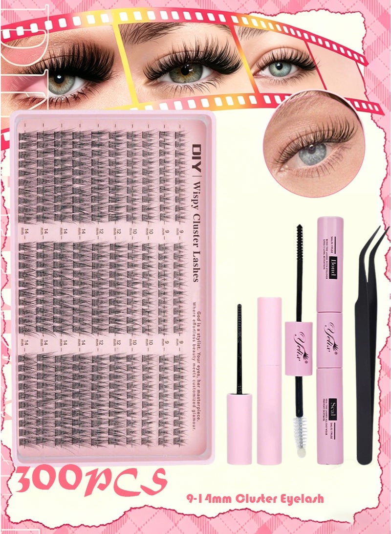 300PCS Natural Lash Clusters Kit ,Short Wispy Eyelash Clusters 10-16MM,CC-Curly Daily Exquisite Eyelashes Clusters，with Bond and Seal and Tweezers - Image 1