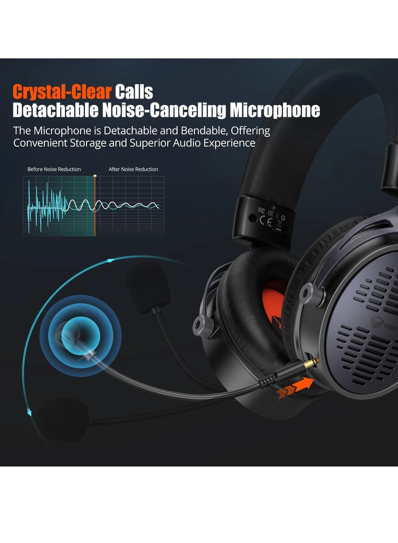 Meetion سماعة الألعاب اللاسلكية بيث013 بتصميم جديد ثلاثي الوضع 2.4 جيجاهرتز فوق الأذن مع خاصية إلغاء الضوضاء للألعاب الإلكترونية - Image 3