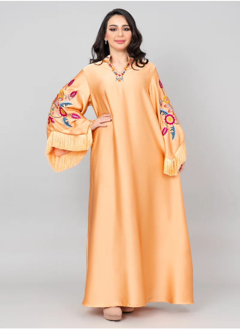 IKKXA Shimmer Detail Sleeves Embroidered Jalabiya IK1018 Orange