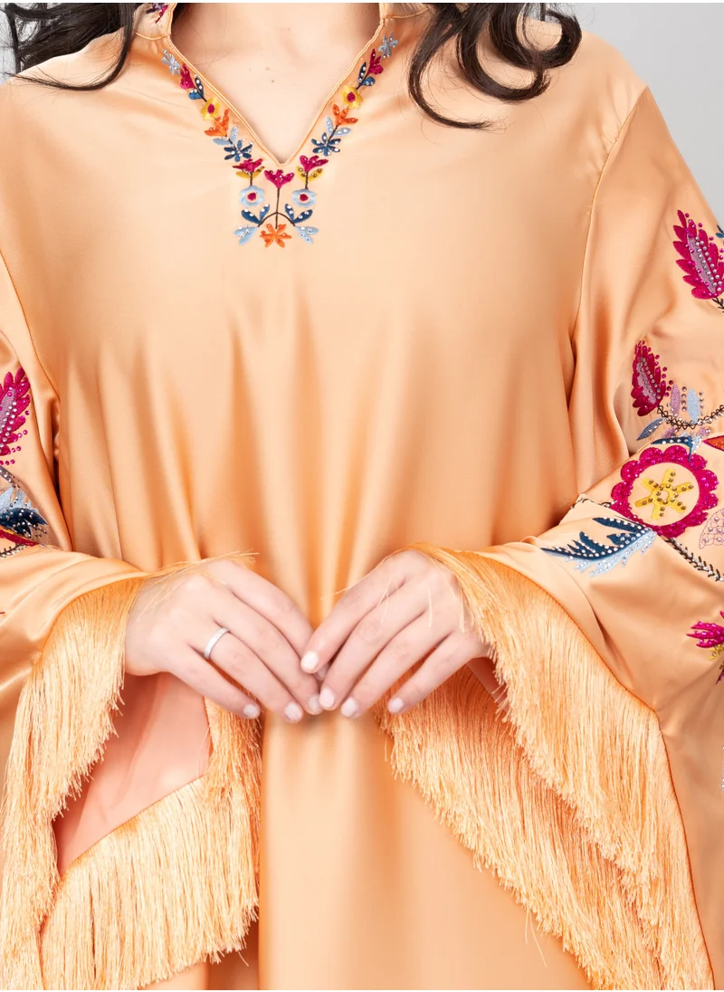 IKKXA Shimmer Detail Sleeves Embroidered Jalabiya IK1018 Orange