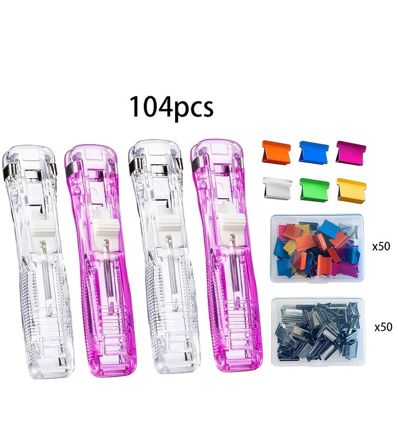 104 Pcs Reusable Paper Clam Clip Dispenser Refill Silvery Color for Home School Office - Image 1