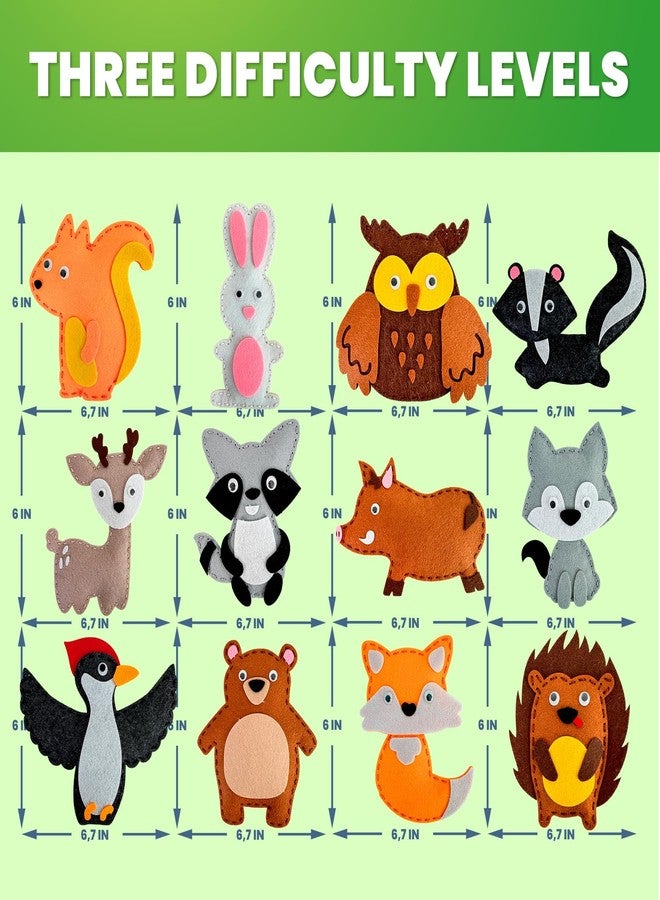 QUOKKA Kids Crafts Ages 4-8, DIY Beginner Needle and Thread Kit - 12 Wild Animals Sewing Kit Basic - Fun Arts Crafts for Kids Ages 6-8 Girls Boys - Plastic Needles, Scissors - 6+ Year Old Girl Gifts - Image 3