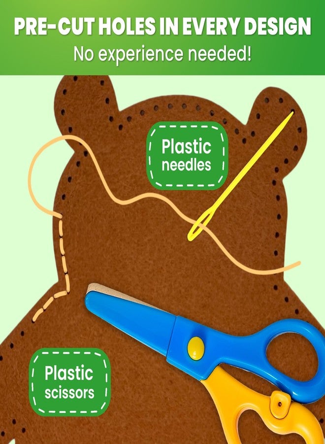 QUOKKA Kids Crafts Ages 4-8, DIY Beginner Needle and Thread Kit - 12 Wild Animals Sewing Kit Basic - Fun Arts Crafts for Kids Ages 6-8 Girls Boys - Plastic Needles, Scissors - 6+ Year Old Girl Gifts - Image 4