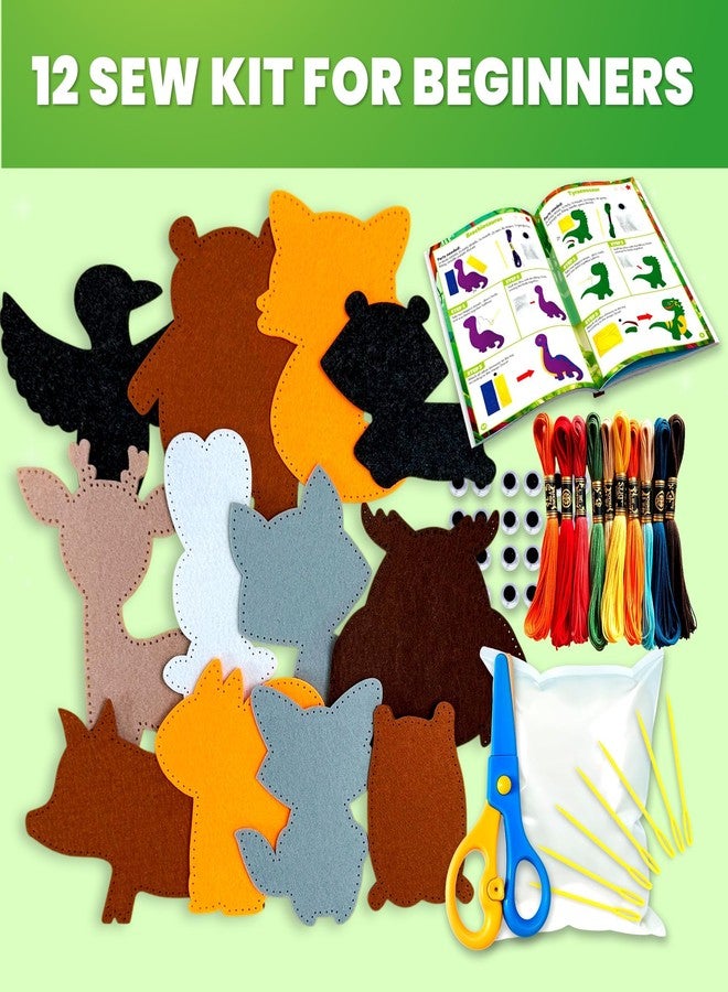 QUOKKA Kids Crafts Ages 4-8, DIY Beginner Needle and Thread Kit - 12 Wild Animals Sewing Kit Basic - Fun Arts Crafts for Kids Ages 6-8 Girls Boys - Plastic Needles, Scissors - 6+ Year Old Girl Gifts - Image 2