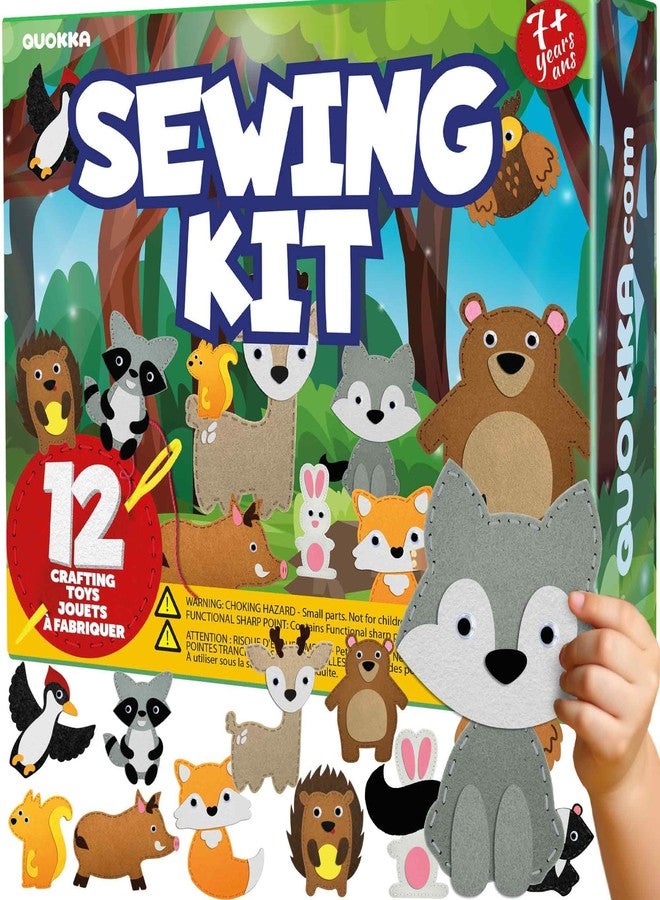 QUOKKA Kids Crafts Ages 4-8, DIY Beginner Needle and Thread Kit - 12 Wild Animals Sewing Kit Basic - Fun Arts Crafts for Kids Ages 6-8 Girls Boys - Plastic Needles, Scissors - 6+ Year Old Girl Gifts - Image 1