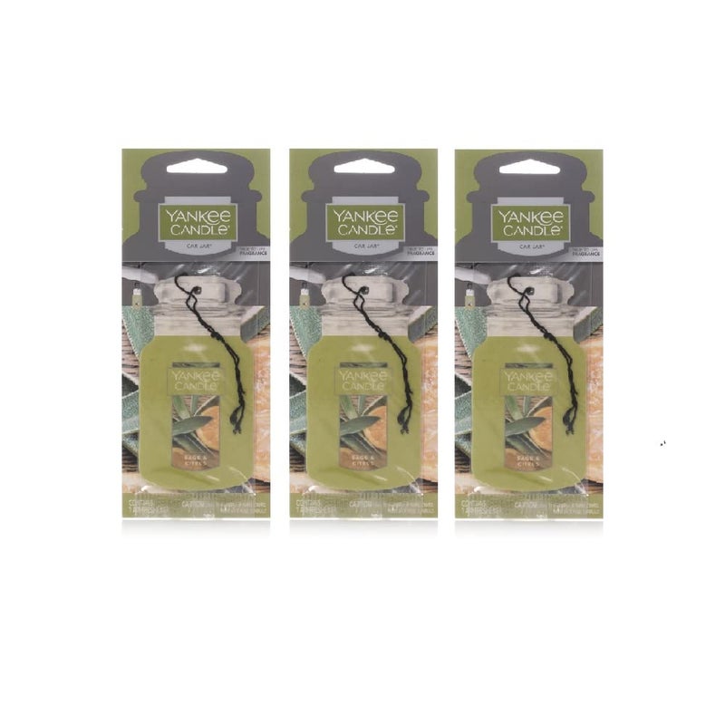 Yankee Candle Paper Car Jar Hanging Air Freshener Sage & Citrus Scent (Pack of 3) - Image 1