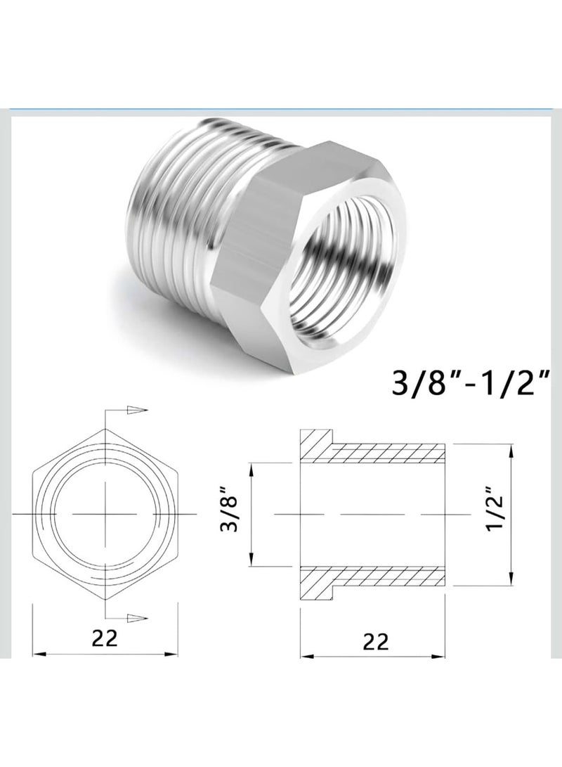 3/8" x 1/2" Reducer Bush, Hose Pipe Fitting Connector Adapter Faucet Adapter, Connections for Water Pipes and Hoses - Image 2