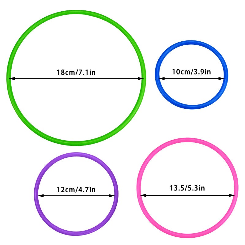 Topbuti 24 Pcs Multicolor Plastic Toss Rings Ring Toss Game Carnival Rings for Speed and Agility Practice Games, Garden Backyard Outdoor Games, Bridal Shower Game, Game Booth (4 Sizes) - Image 2