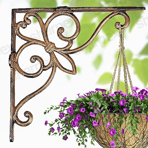 Sharpex Wall Mounted Metal Bracket | Decorative Wall Hook Plant Hanger for Hanging Pots, Bird Feeders, Flower Baskets, Planters, Lanterns, Lamps, and Wind Chimes for Indoor/Outdoor Use (Gold, 1 Pc) - Image 1