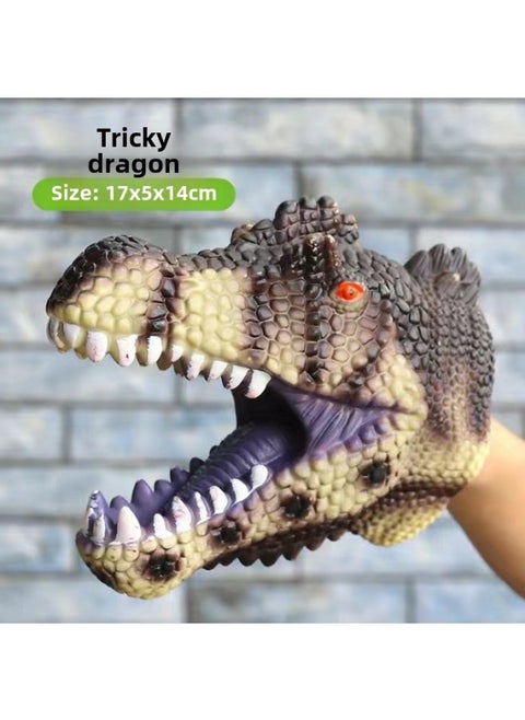 Fearless Dinosaur Hand Puppet Gloves Soft Silicone Triangle Dragon King Dinosaur Children's Simulation Animal Model Boys Toy-Color:Green Spinosaurus