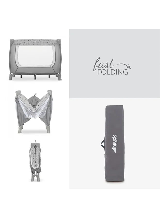 هوك Sleep N Play Sq Playpen Travel Cot For Babies And Children From Birth To 15 Kg, Square 90 X 90 Cm, Compact Foldable Includes Carry Bag - Nordic Grey