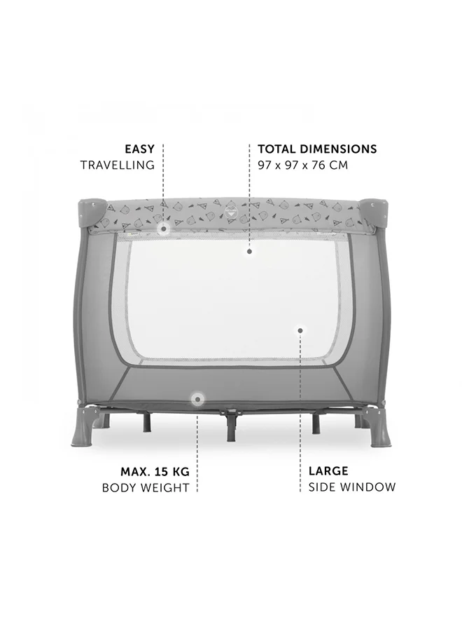 هوك Sleep N Play Sq Playpen Travel Cot For Babies And Children From Birth To 15 Kg, Square 90 X 90 Cm, Compact Foldable Includes Carry Bag - Nordic Grey