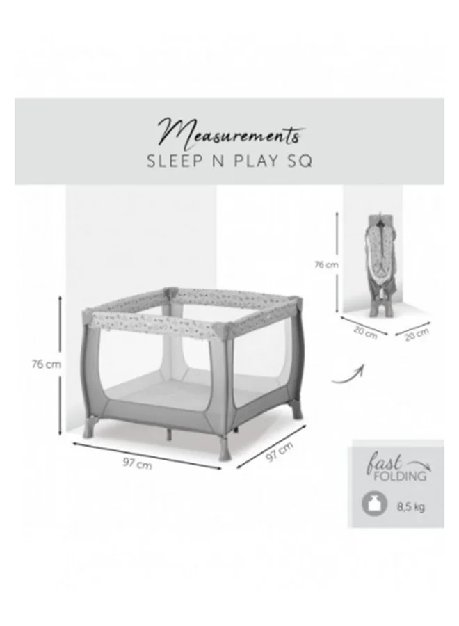 hauck Sleep N Play Sq Playpen Travel Cot For Babies And Children From Birth To 15 Kg, Square 90 X 90 Cm, Compact Foldable Includes Carry Bag - Nordic Grey