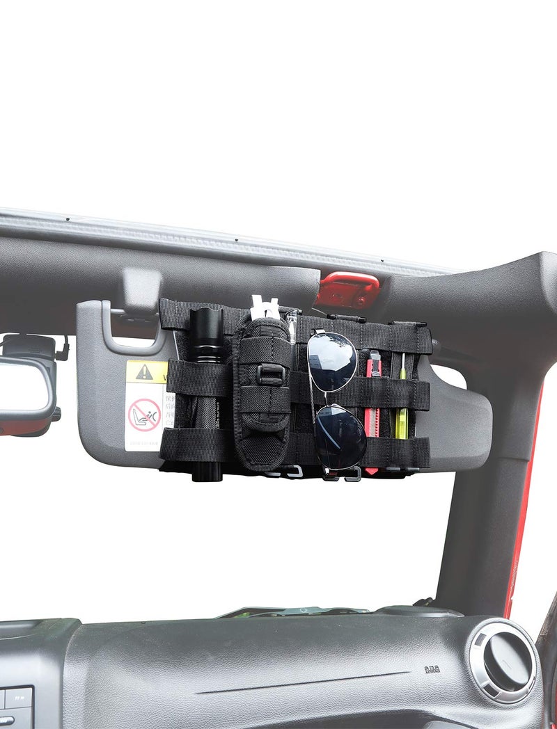 Savadicar Tactical Sun Visor Organizer Front Visor Storage Cover for 2007-2023 Jeep Wrangler JK JL & Gladiator JT, Interior Storage Accessories, Black, 1 PCS - Image 1