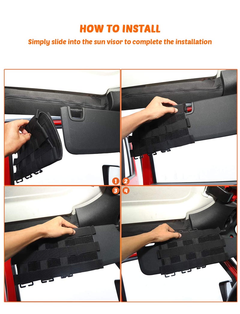 Savadicar Tactical Sun Visor Organizer Front Visor Storage Cover for 2007-2023 Jeep Wrangler JK JL & Gladiator JT, Interior Storage Accessories, Black, 1 PCS - Image 5
