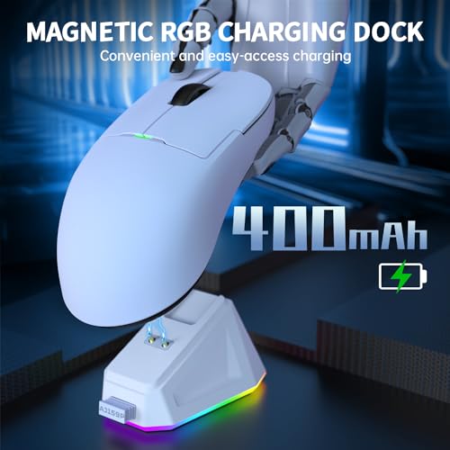 A-jazz Ajazz AJ159 Dual Mode 24GUSBC 56g Lightweight GamingOffice Mouse with PAW3395 Sensor 5 Programmable Buttons Up to 26KDPI with Magnetic Charging Dock for PCLaptopWinMac White - Image 3