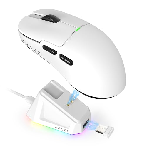 A-jazz Ajazz AJ159 Dual Mode 24GUSBC 56g Lightweight GamingOffice Mouse with PAW3395 Sensor 5 Programmable Buttons Up to 26KDPI with Magnetic Charging Dock for PCLaptopWinMac White - Image 1