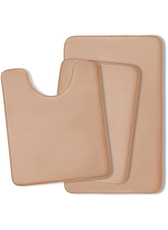 HOOKOR Bathroom Rug Sets 3 Piece, Non Slip Super Absorbent Soft Bathroom Mats, Machine Washable Bathroom Floor Mats Sets for Sink,Tub, Shower and Toilet (Beige) - Image 1